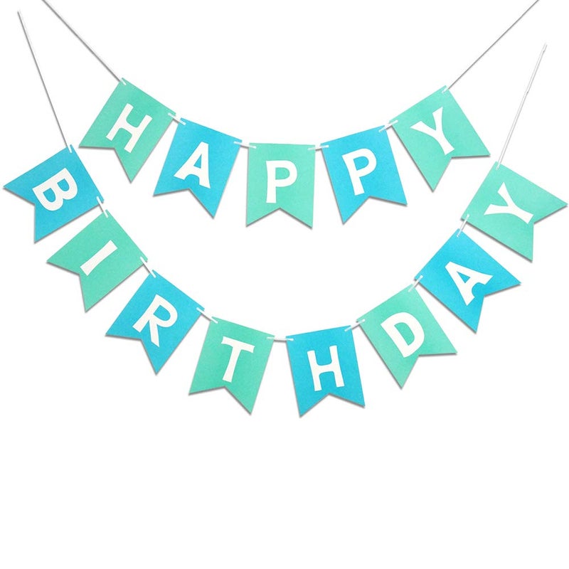 Letjolt Mint Blue Happy Birthday Banner Signs Supplies for Boy Birthday Party Decorations Nursery Decor 13 Pieces - Image 1